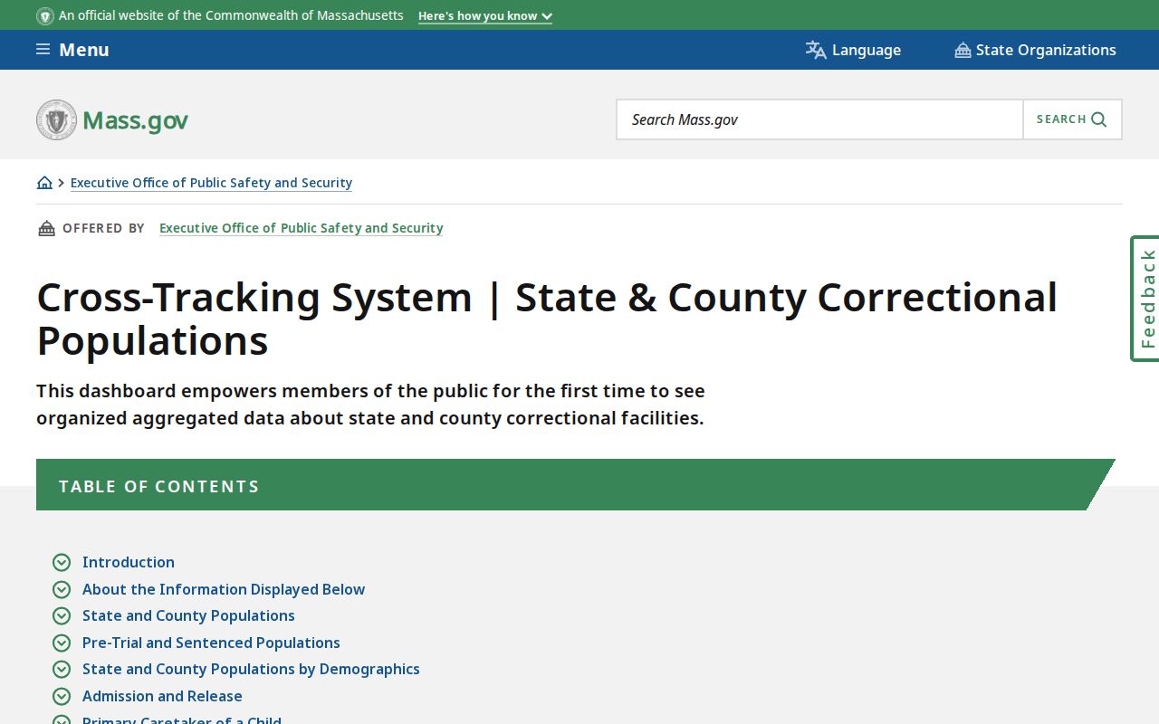 Hampshire County release events dashboard for aggregate correctional records
