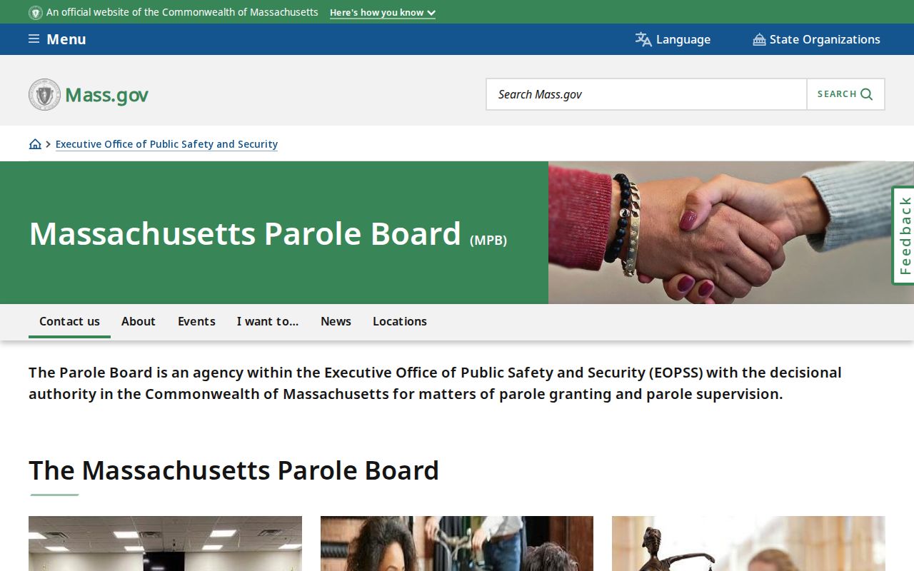 Massachusetts Parole Board page for Hampshire County parole release supervision